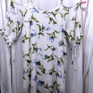 ANNA‎ GRACE Chiffon Cold Shoulder Dress A Line White Blue Sage Green Size Small